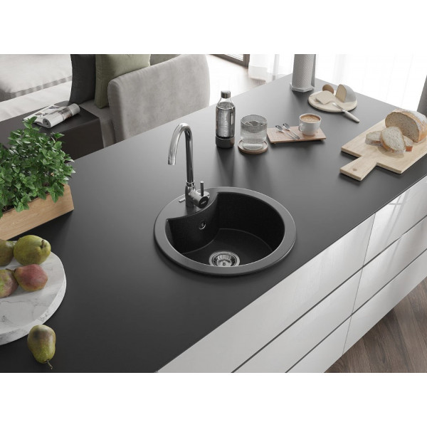 Гранітна кухонна мийка MEXEN DIEGO BLACK SILVER + сифон CHROME