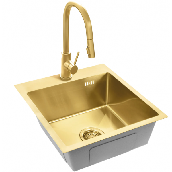 Стальная кухонная мойка REA LEO 40 BRUSHED GOLD