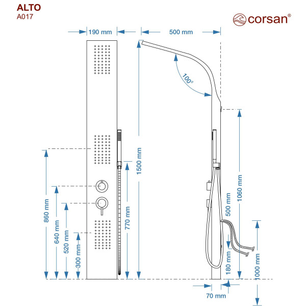 Душова панель CORSAN ALTO SILVER