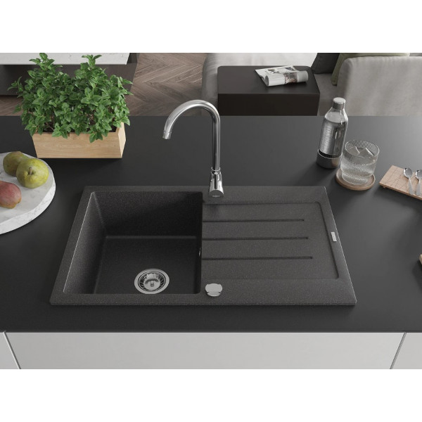 Гранітна кухонна мийка MEXEN BRUNO BLACK GRANITE + сифон CHROME