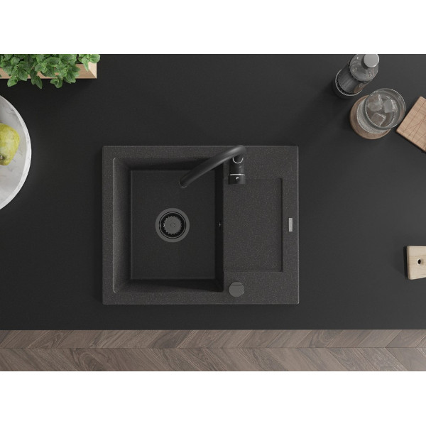Гранітна кухонна мийка MEXEN ENZO BLACK GRANITE + сифон BLACK