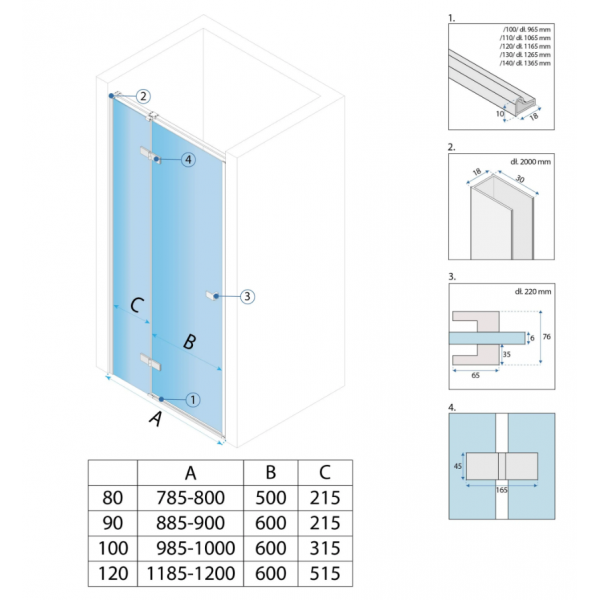 Душевая дверь REA ATLAS 80 P CHROME