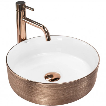 Умывальник (раковина) REA SAMI ROSE BRUSHED GOLD WHITE накладной