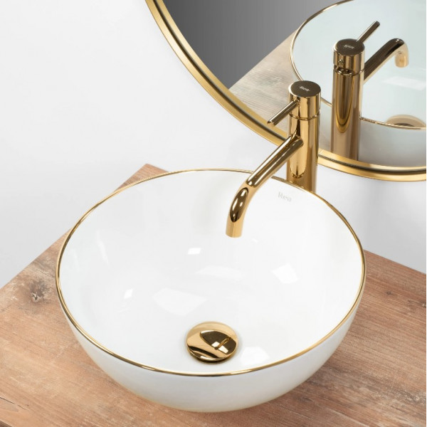 Умывальник (раковина) REA STELLA WHITE GOLD EDGE белый накладной