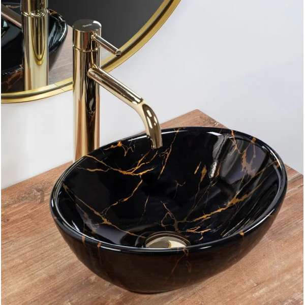 Умывальник (раковина) REA SOFIA MINI BLACK MARBLE SHINY накладной