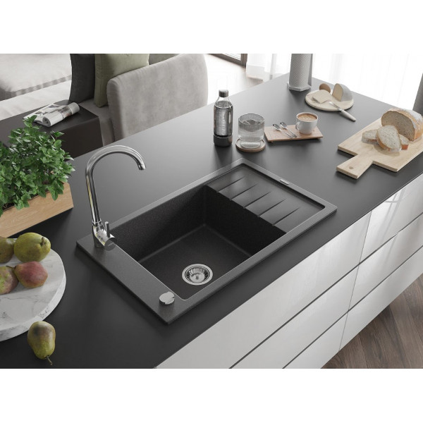 Гранітна кухонна мийка MEXEN ELIAS BLACK GRANITE + сифон CHROME