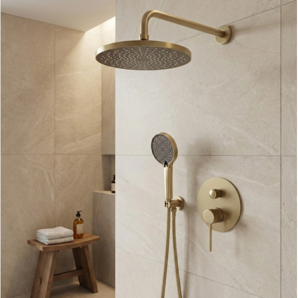 Душевая система REA LUNGO STRIPE BRUSHED GOLD + BOX скрытого монтажа