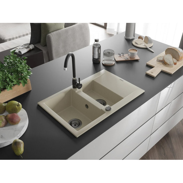 Гранітна кухонна мийка MEXEN GASPAR BEIGE + сифон BLACK