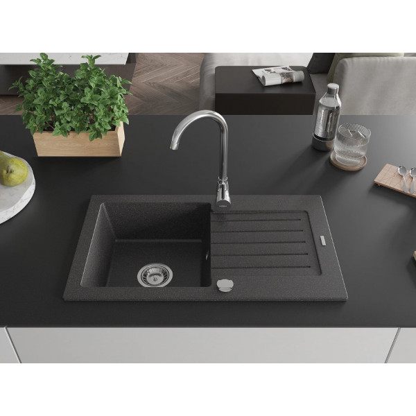 Гранітна кухонна мийка MEXEN PABLO BLACK GRANITE + сифон CHROME