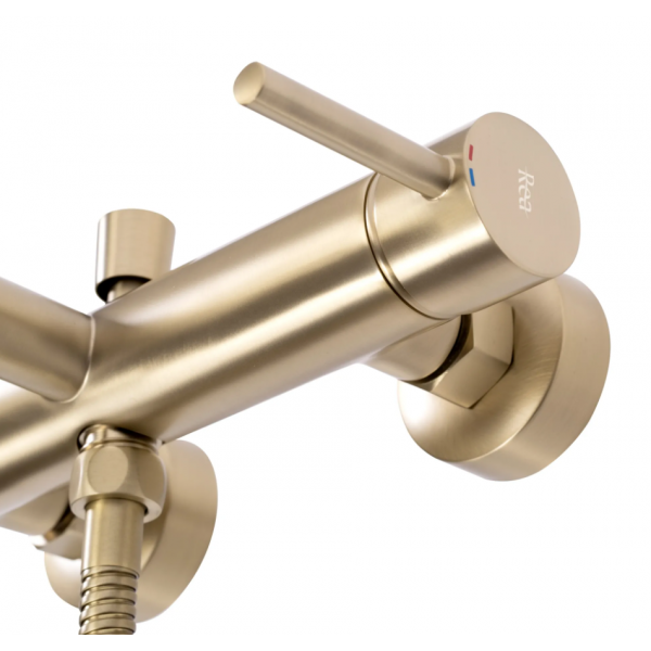 Смеситель для ванны и душа REA LUNGO BRUSHED GOLD настенный с изливом