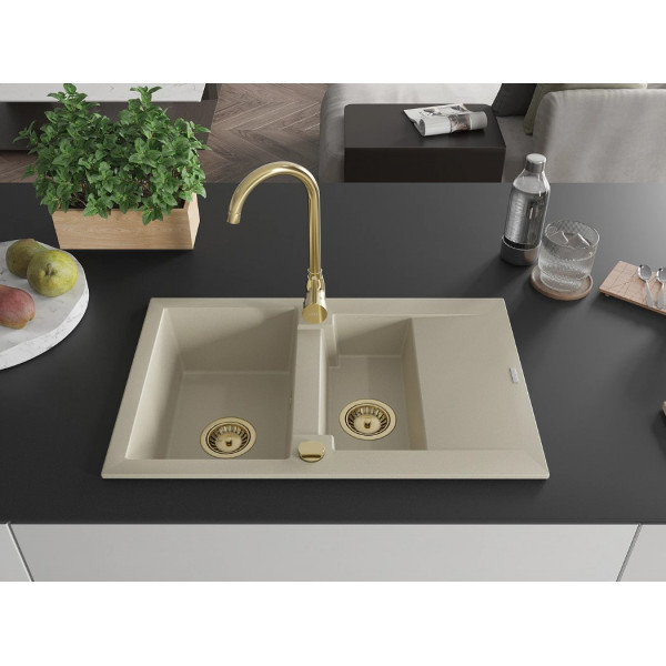 Гранітна кухонна мийка MEXEN GASPAR BEIGE + сифон GOLD