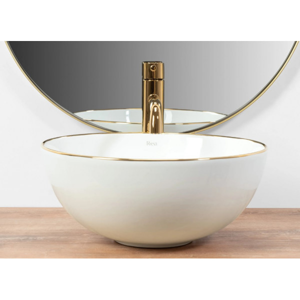 Умывальник (раковина) REA STELLA WHITE GOLD EDGE белый накладной