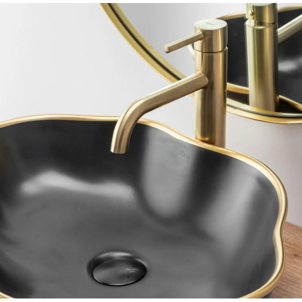 Змішувач для раковини (умивальника) REA LUNGO BRUSHED GOLD золотий матовий високий