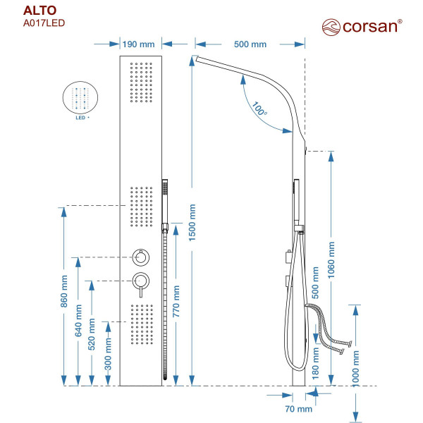 Душова панель CORSAN ALTO SILVER LED