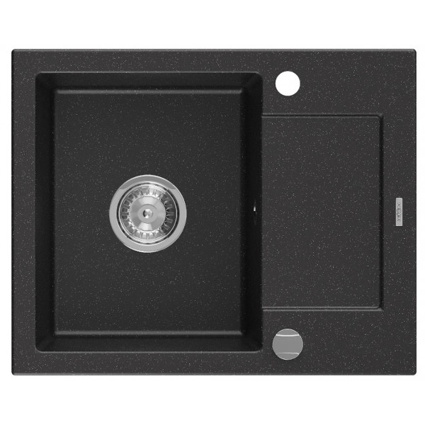 Гранітна кухонна мийка MEXEN ENZO BLACK SILVER + сифон CHROME