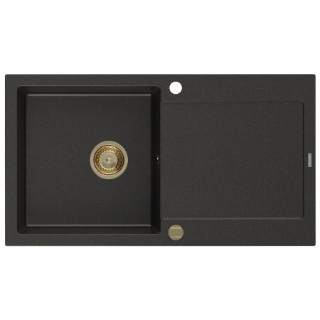 Гранітне кухонне миття MEXEN LEO BLACK GOLD + сифон GOLD
