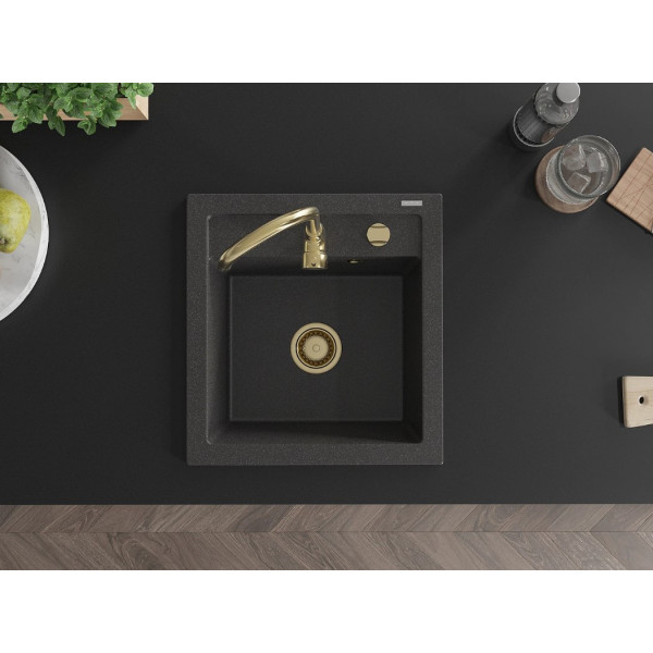 Гранітна кухонна мийка MEXEN VITO BLACK GRANITE + сифон GOLD