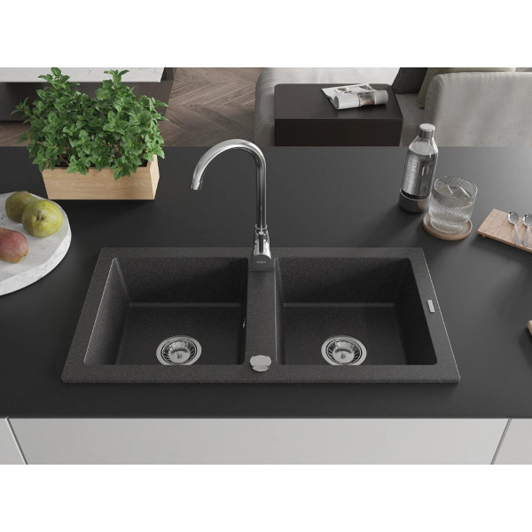 Гранітна кухонна мийка MEXEN MARIO BLACK GRANITE + сифон CHROME