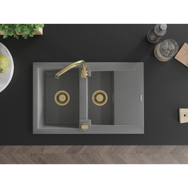 Гранітна кухонна мийка MEXEN GASPAR GREY + сифон GOLD