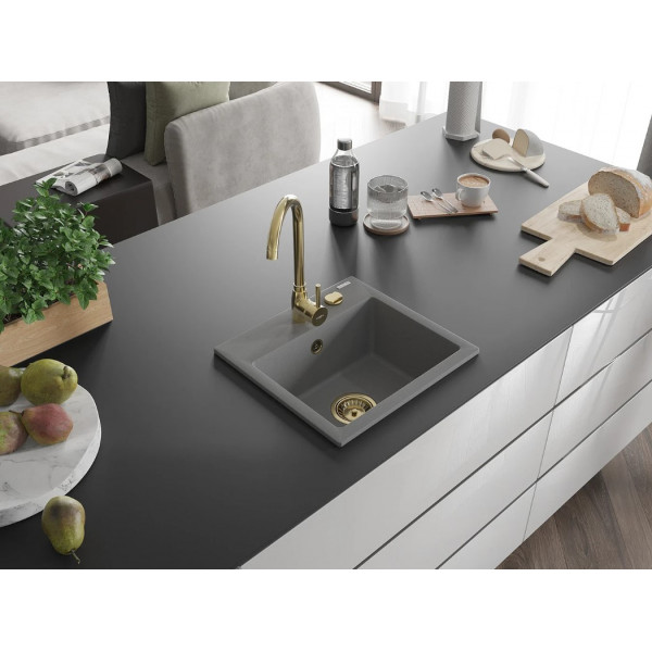 Гранітна кухонна мийка MEXEN MILO GREY + сифон GOLD