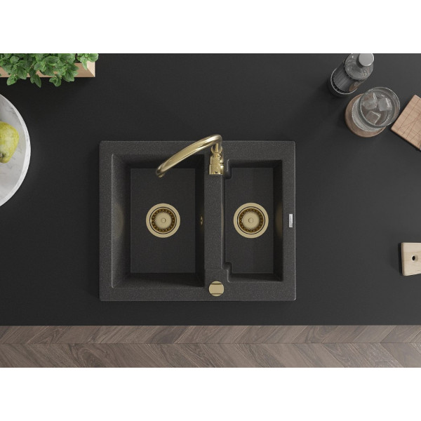 Гранітна кухонна мийка MEXEN CARLOS BLACK GRANITE + сифон GOLD