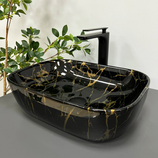Умывальник (раковина) VBI RAVENNA MARBLE BLACK GLOSSY накладной