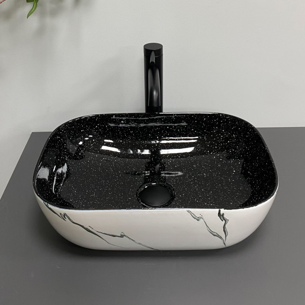 Умывальник (раковина) VBI RAVENNA WHITE BLACK MARMO накладной