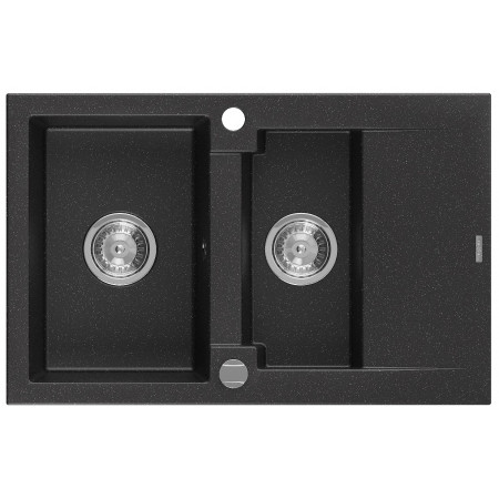 Гранітна кухонна мийка MEXEN GASPAR BLACK SILVER + сифон CHROME