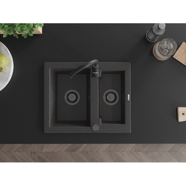 Гранітна кухонна мийка MEXEN CARLOS BLACK GRANITE + сифон BLACK
