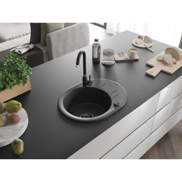 Гранітна кухонна мийка MEXEN KEVIN BLACK GRANITE + сифон BLACK