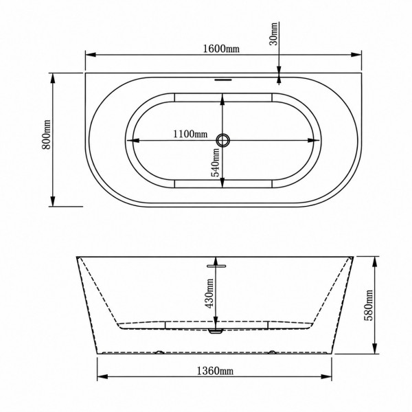 Ванна VBI ADAMELLO 160 x 80 пристенная