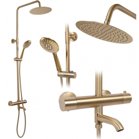 Душевой гарнитур REA LUNGO BRUSHED GOLD матовое золото с термостатом и изливом