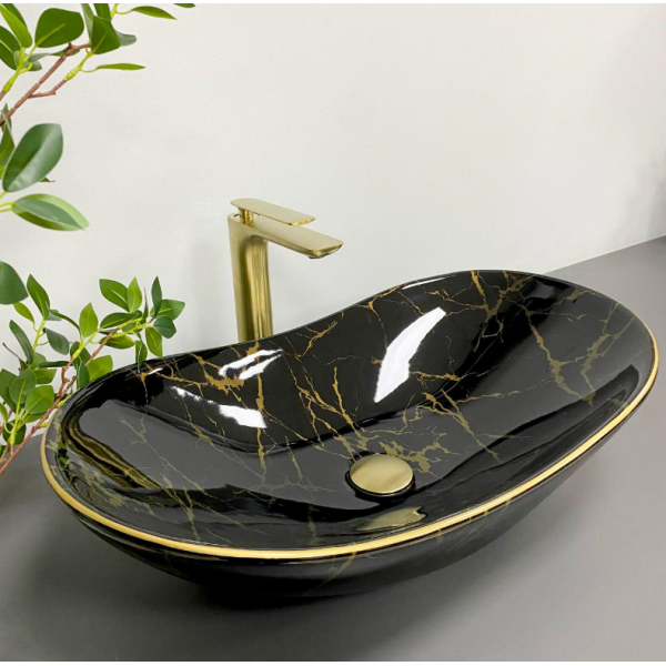Умывальник (раковина) VBI TURIN MARBLE BLACK GLOSSY накладной