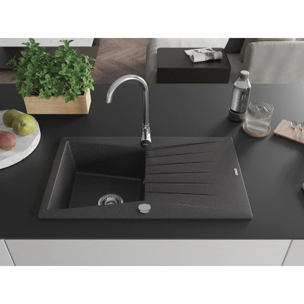 Гранітна кухонна мийка MEXEN CESAR BLACK GRANITE + сифон CHROME