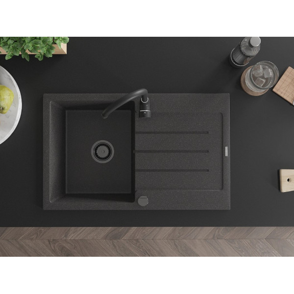 Гранітна кухонна мийка MEXEN BRUNO BLACK GRANITE + сифон BLACK