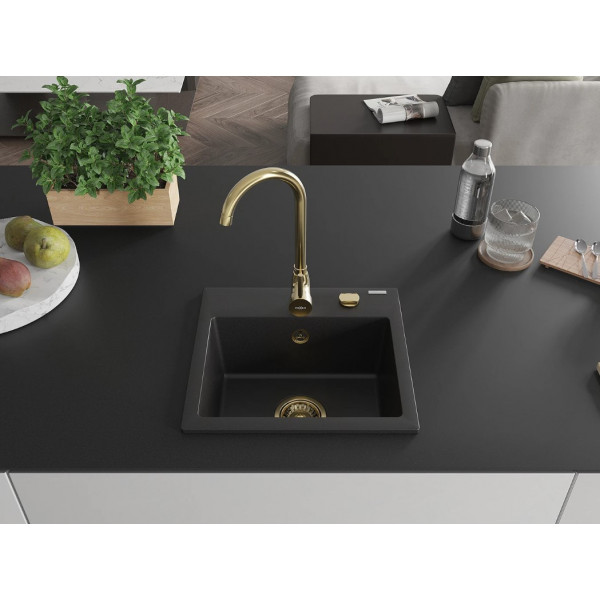 Гранітна кухонна мийка MEXEN MILO BLACK + сифон GOLD