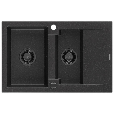 Гранітна кухонна мийка MEXEN GASPAR BLACK SILVER + сифон BLACK