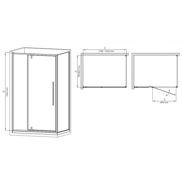 Душова кабіна без піддону Mixxus Premium BEVEL SC01-120x80x195-TR Chrome прозоре скло 6мм (MI6871)