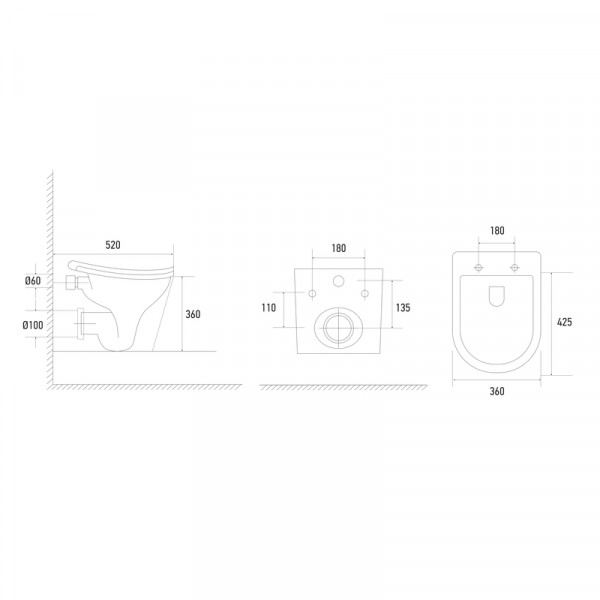 Унітаз підвісний ергономічний Koer TT-0102-T3 520x360x360mm система змиву TORNADO 3.0 (KR5616)