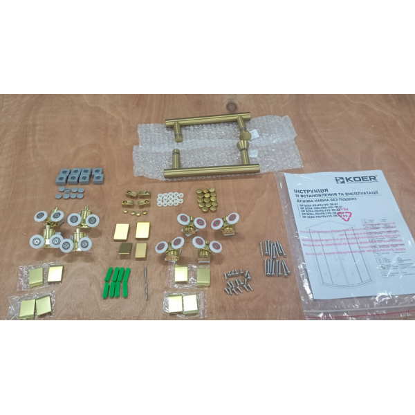 Душова кабіна без піддону Koer SR SC04-90x90x195-TR-12 прозоре скло Easy Clean 5мм Матове золото (KR5681)