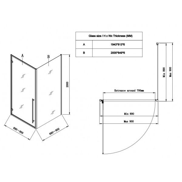 Душова кабіна без піддону Koer SR SC08-90x90x200-TR-01 прозоре скло Easy Clean 6мм, хром (KR5371)
