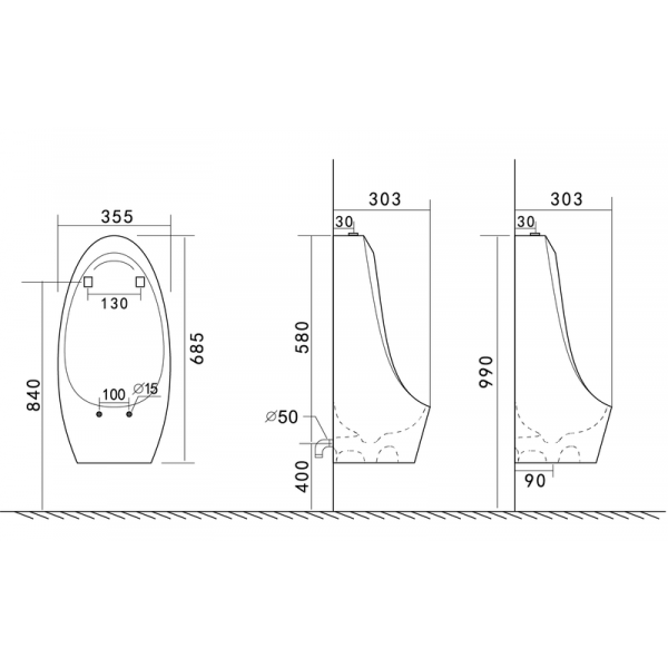 Пісуар підвісний Mixxus Premium BEVEL-1004 340x305x685mm з краном для пісуара (MP6663)