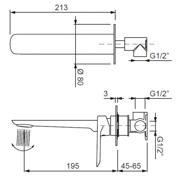 Смеситель для умывальника Koer KB-16028-05 встраиваемый (KR5298)