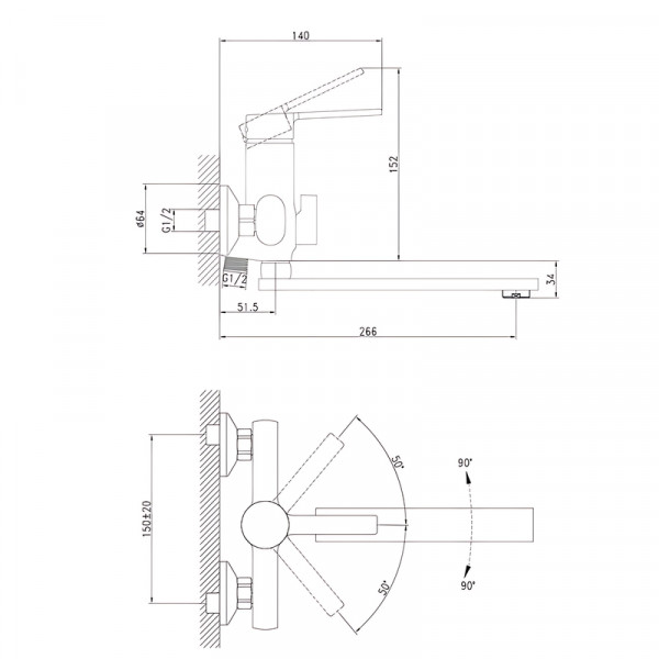 Смеситель для ванной Zerix LOR3-124 (ZX5975)