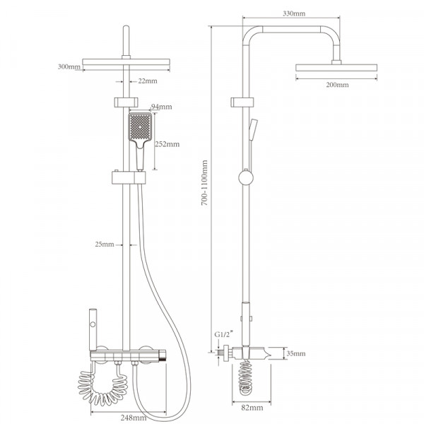 Душова колона зі змішувачем з кнопковим перемикачем з алюмінію ZERIX PBI-009-J GRAPHITE, 4 режими (ZX5850)