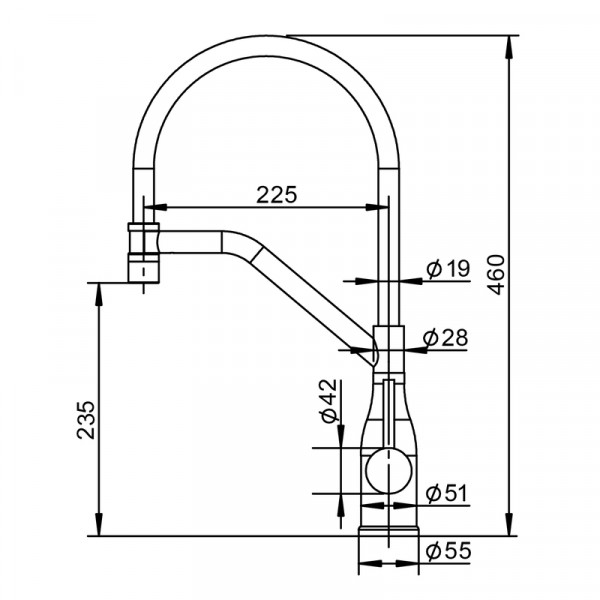 Змішувач для кухні KOER KI-70033-07 з нерж. сталі SUS304 (Колір графіт+силік.вилив чорний) (KR5818)