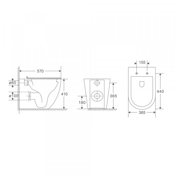 Унітаз підлоговий безбачковий Mixxus Premium ELLIPSE-0701-T1 570х365х410mm, система змиву TORNADO 1.0 (MP6593)