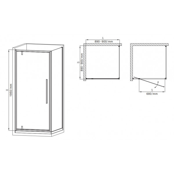 Душова кабіна без піддону Mixxus Premium BEVEL SC01-90x90x195-TR Chrome прозоре скло 6мм (MI6863)