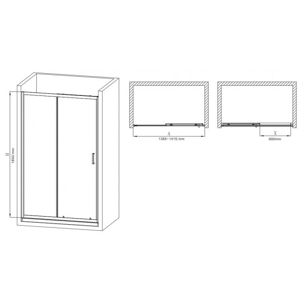 Двері в нішу Mixxus Premium DIVERSE SD01-140x185-TR Black прозоре скло 5мм (MI6878)