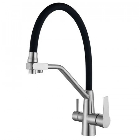 Змішувач для кухні на дві води з гнучким виливом Mixxus FUL-021 REFL.BLACK нерж. сталь SUS304 (MX0787)
